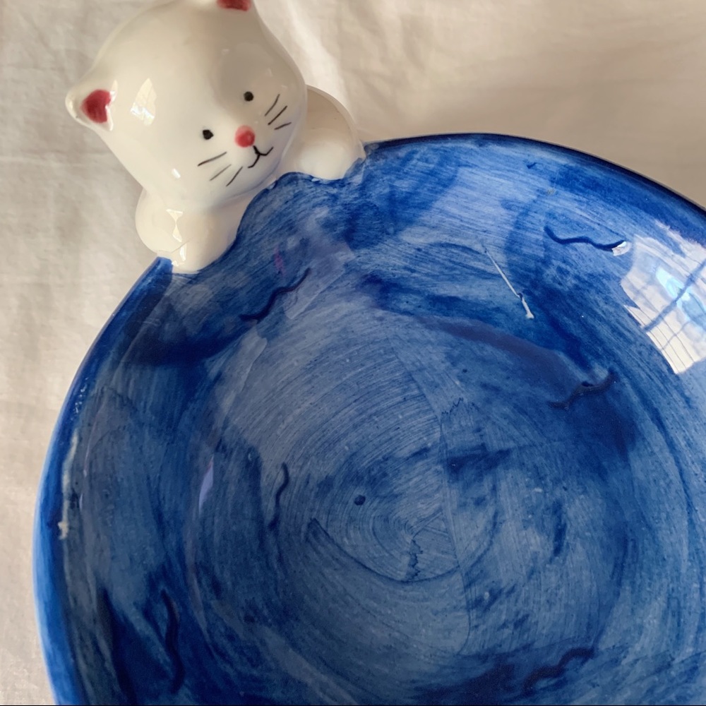 1996 Galerie Au Chocolat Blue Cat Ceramic Bowl - Picture 7 of 7